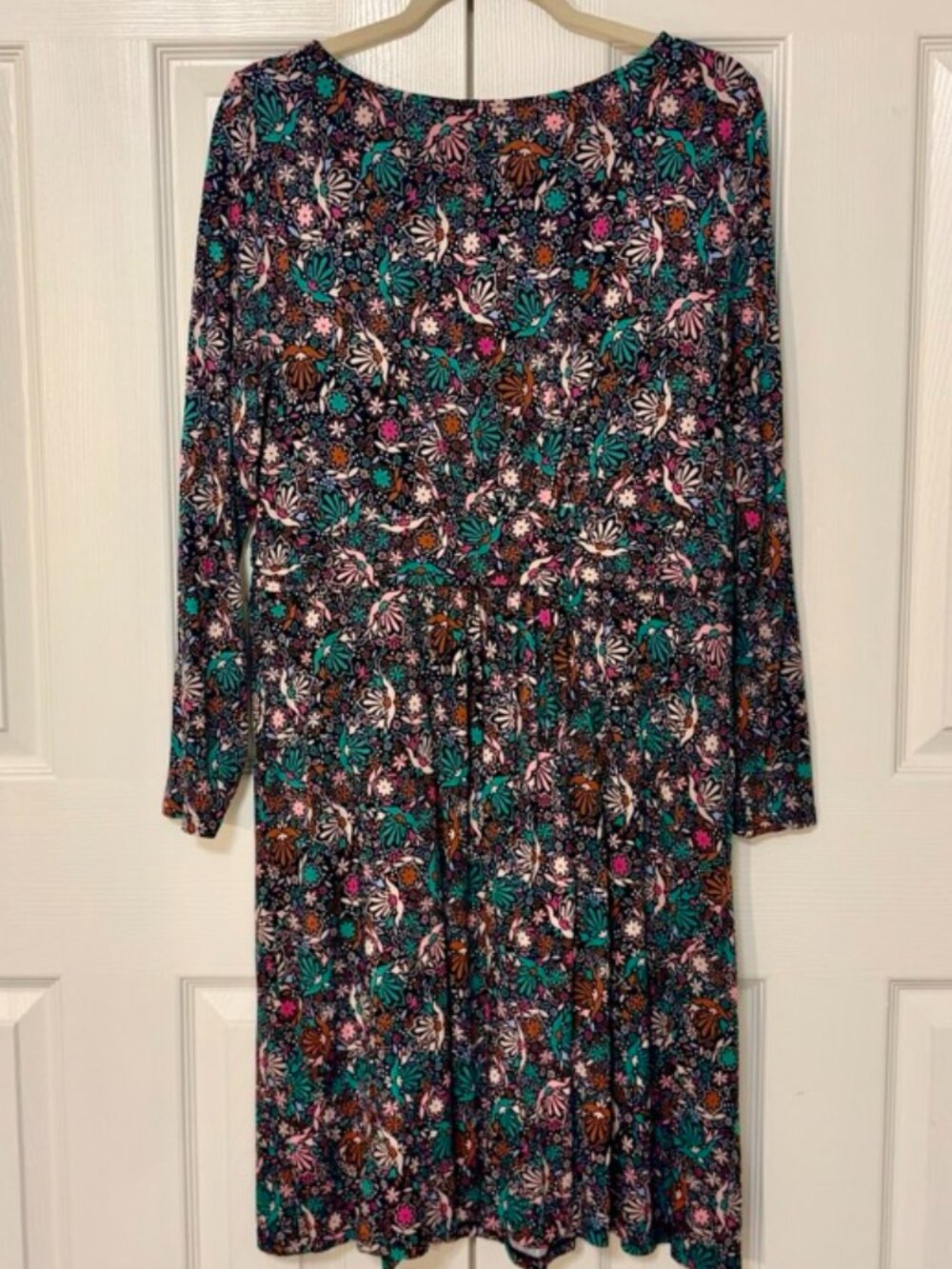 Boden Abigail Dress 12P Black Floral Confetti Pink Green Jersey Knit Stretch - Picture 3 of 6